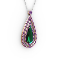 Niva Damla Kolye - Yeşil kuvars ve ametist 14 ayar rose altın kolye (40 cm gümüş rolo zincir) #oqtpgx