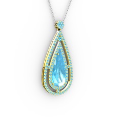 Niva Damla Kolye - Akuamarin 18 ayar altın kolye (40 cm gümüş rolo zincir) #p3cahv