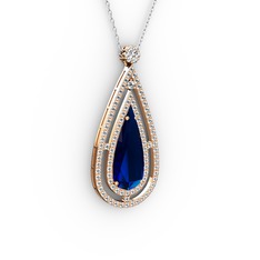 Lab safir ve swarovski 18 ayar rose altın kolye (40 cm beyaz altın rolo zincir)