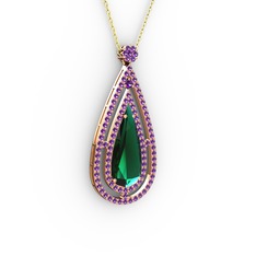 Yeşil kuvars ve ametist 18 ayar rose altın kolye (40 cm altın rolo zincir)