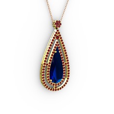 Lab safir ve garnet 8 ayar altın kolye (40 cm gümüş rolo zincir)