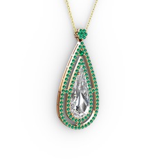 Niva Damla Kolye - Beyaz zirkon ve yeşil kuvars 18 ayar rose altın kolye (40 cm altın rolo zincir) #shosb5