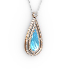 Akuamarin ve swarovski 14 ayar rose altın kolye (40 cm beyaz altın rolo zincir)