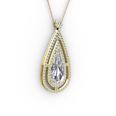 Beyaz zirkon ve swarovski 925 ayar altın kaplama gümüş kolye (40 cm rose altın rolo zincir)