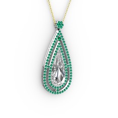 Niva Damla Kolye - Beyaz zirkon ve yeşil kuvars 18 ayar beyaz altın kolye (40 cm altın rolo zincir) #yiglmd