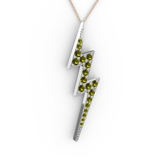 Peridot 18 ayar beyaz altın kolye (40 cm rose altın rolo zincir)
