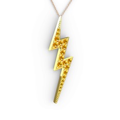 Şimşek Kolye - Sitrin 18 ayar altın kolye (40 cm rose altın rolo zincir) #11y85v2