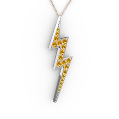 Şimşek Kolye - Sitrin 18 ayar beyaz altın kolye (40 cm gümüş rolo zincir) #13qd8sx