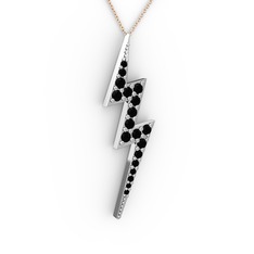 Şimşek Kolye - Siyah zirkon 925 ayar gümüş kolye (40 cm rose altın rolo zincir) #14avtcj