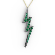 Şimşek Kolye - Yeşil kuvars 925 ayar siyah rodyum kaplama gümüş kolye (40 cm altın rolo zincir) #164t75