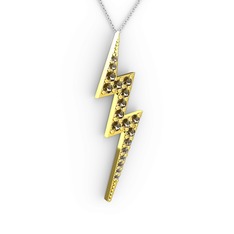 Şimşek Kolye - Dumanlı kuvars 925 ayar altın kaplama gümüş kolye (40 cm gümüş rolo zincir) #165cla7