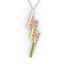 Şimşek Kolye - Pembe kuvars 18 ayar altın kolye (40 cm beyaz altın rolo zincir) #16uh8v