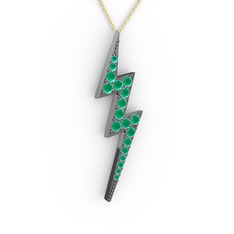 Şimşek Kolye - Kök zümrüt 925 ayar siyah rodyum kaplama gümüş kolye (40 cm altın rolo zincir) #18exh0v
