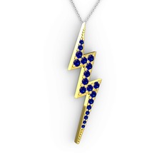 Lab safir 18 ayar altın kolye (40 cm beyaz altın rolo zincir)