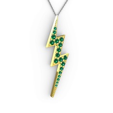 Şimşek Kolye - Yeşil kuvars 18 ayar altın kolye (40 cm gümüş rolo zincir) #1aw3zpy