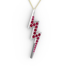 Şimşek Kolye - Rodolit garnet 8 ayar beyaz altın kolye (40 cm altın rolo zincir) #1bsi5i0