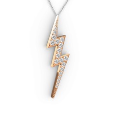Şimşek Kolye - Swarovski 925 ayar rose altın kaplama gümüş kolye (40 cm beyaz altın rolo zincir) #1ew1a2y