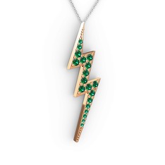 Şimşek Kolye - Yeşil kuvars 8 ayar rose altın kolye (40 cm gümüş rolo zincir) #1gnmopm