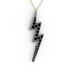 Şimşek Kolye - Siyah zirkon 925 ayar siyah rodyum kaplama gümüş kolye (40 cm altın rolo zincir) #1hjxki7