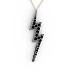 Şimşek Kolye - Siyah zirkon 925 ayar siyah rodyum kaplama gümüş kolye (40 cm altın rolo zincir) #1j23kly