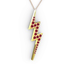 Şimşek Kolye - Kök yakut 925 ayar altın kaplama gümüş kolye (40 cm rose altın rolo zincir) #1lveiy