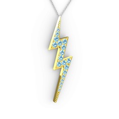 Şimşek Kolye - Akuamarin 18 ayar altın kolye (40 cm beyaz altın rolo zincir) #1muzcv