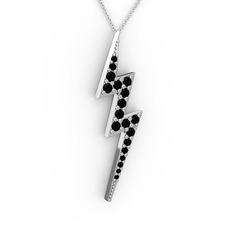 Şimşek Kolye - Siyah zirkon 8 ayar beyaz altın kolye (40 cm beyaz altın rolo zincir) #1osqqm8