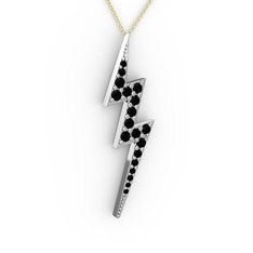 Şimşek Kolye - Siyah zirkon 14 ayar beyaz altın kolye (40 cm gümüş rolo zincir) #1pea1rc