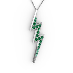 Şimşek Kolye - Yeşil kuvars 18 ayar beyaz altın kolye (40 cm gümüş rolo zincir) #1prou3q