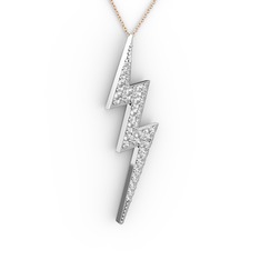 Şimşek Kolye - Beyaz zirkon 18 ayar beyaz altın kolye (40 cm rose altın rolo zincir) #1qhjsek