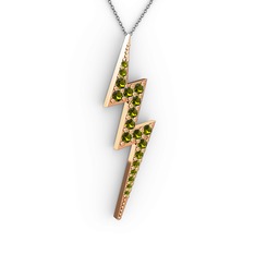 Şimşek Kolye - Peridot 14 ayar rose altın kolye (40 cm gümüş rolo zincir) #1rgtibp