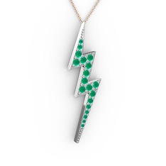 Şimşek Kolye - Kök zümrüt 14 ayar beyaz altın kolye (40 cm rose altın rolo zincir) #1rnzf81