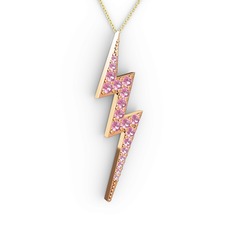 Şimşek Kolye - Pembe kuvars 14 ayar rose altın kolye (40 cm altın rolo zincir) #1smg7jq
