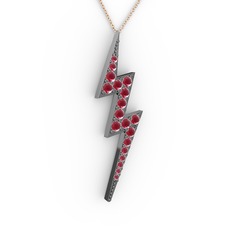 Şimşek Kolye - Kök yakut 925 ayar siyah rodyum kaplama gümüş kolye (40 cm rose altın rolo zincir) #1tr4lzo