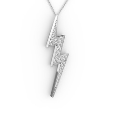 Şimşek Kolye - Beyaz zirkon 925 ayar gümüş kolye (40 cm gümüş rolo zincir) #1vh4zel