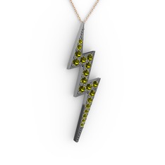 Şimşek Kolye - Peridot 925 ayar siyah rodyum kaplama gümüş kolye (40 cm rose altın rolo zincir) #1wpg6o9