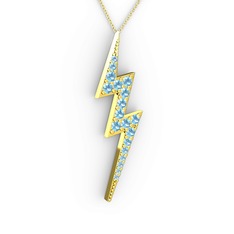 Şimşek Kolye - Akuamarin 18 ayar altın kolye (40 cm gümüş rolo zincir) #1xyt44g