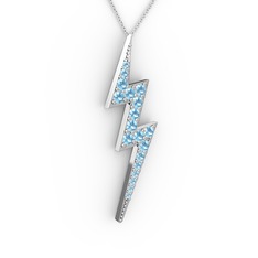 Şimşek Kolye - Akuamarin 18 ayar beyaz altın kolye (40 cm gümüş rolo zincir) #1y463ba