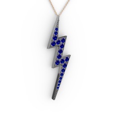 Şimşek Kolye - Lab safir 925 ayar siyah rodyum kaplama gümüş kolye (40 cm gümüş rolo zincir) #3lgyva