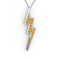 Şimşek Kolye - Sitrin 8 ayar beyaz altın kolye (40 cm gümüş rolo zincir) #6e2dgn