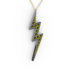 Şimşek Kolye - Peridot 925 ayar siyah rodyum kaplama gümüş kolye (40 cm altın rolo zincir) #6gmtp3