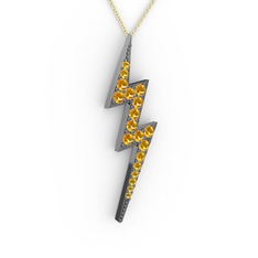 Şimşek Kolye - Sitrin 925 ayar siyah rodyum kaplama gümüş kolye (40 cm altın rolo zincir) #9lq5tc