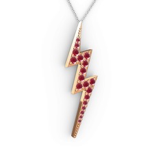 Şimşek Kolye - Kök yakut 14 ayar rose altın kolye (40 cm gümüş rolo zincir) #a7ilve