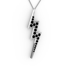 Şimşek Kolye - Siyah zirkon 18 ayar beyaz altın kolye (40 cm gümüş rolo zincir) #aazhy5