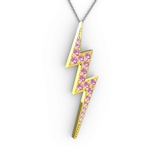 Şimşek Kolye - Pembe kuvars 925 ayar altın kaplama gümüş kolye (40 cm gümüş rolo zincir) #fcbegw
