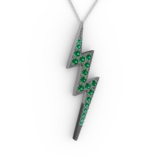 Şimşek Kolye - Yeşil kuvars 925 ayar siyah rodyum kaplama gümüş kolye (40 cm beyaz altın rolo zincir) #fwa5tc