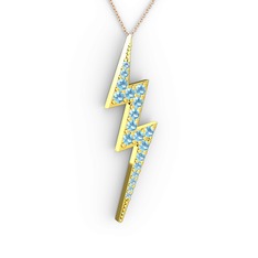 Şimşek Kolye - Akuamarin 925 ayar altın kaplama gümüş kolye (40 cm rose altın rolo zincir) #hquhou