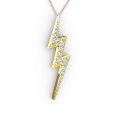 Şimşek Kolye - Beyaz zirkon 18 ayar altın kolye (40 cm gümüş rolo zincir) #lqx8wt
