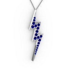 Şimşek Kolye - Lab safir 18 ayar beyaz altın kolye (40 cm gümüş rolo zincir) #m0gt57