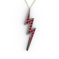 Garnet 925 ayar siyah rodyum kaplama gümüş kolye (40 cm altın rolo zincir)